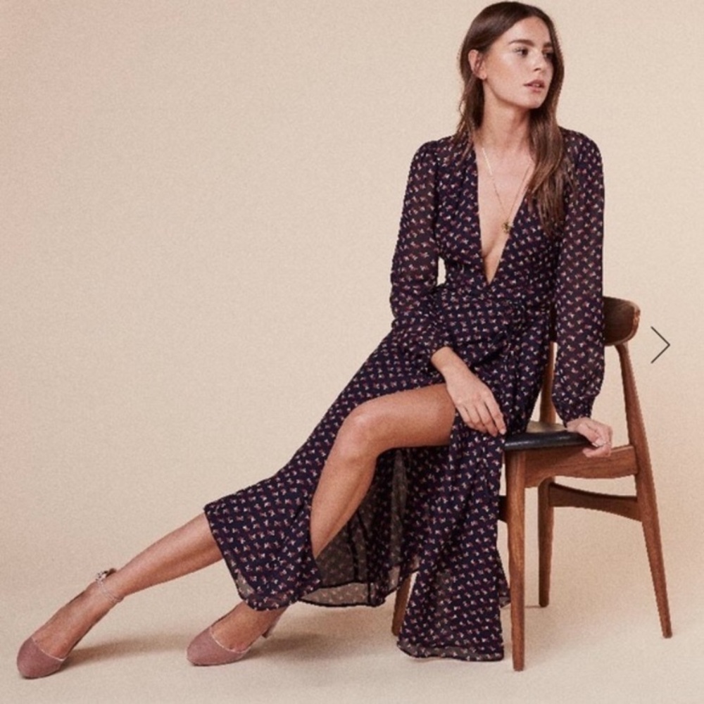 Reformation Natural Ashley Wrap Long Sleeve Dress